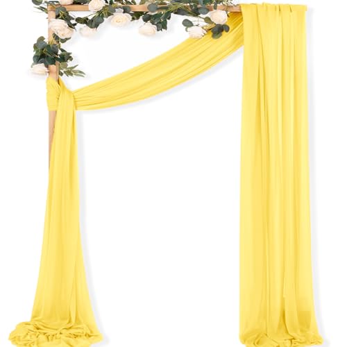 Image of MLMC Yellow Wedding Arch Draping Fabric 1 Panel 29 inch x 20 FT Extra Long Gauze Drapes Sheer Backdrop Curtains 6.6 Yards Outdoor Drapery Panels for Wedding Baby Shower Party Ceiling Decoration