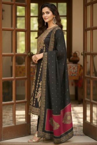 Image of Amazon Brand - Tavasya Womens Ethnic Motifs Embroidered Kurta Pant Set With Designer Long Dupatta
