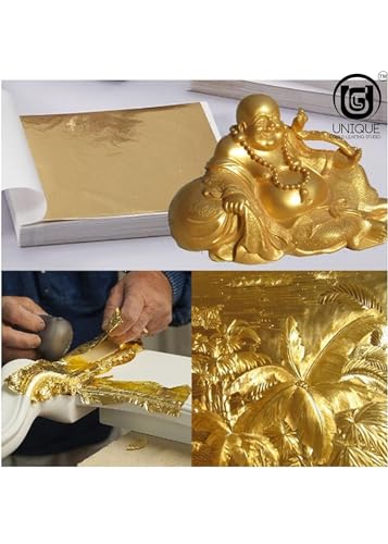 Image of UGLS Gold Leaf 16x16 Metallic Foil Sheets (100-Sheets) for Gilding, Home Decoration, Art & Crafts, Painting Arts Crafts Nails and DIYS IG6LS (#2.5 Gold)