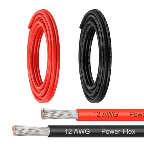 Marine Wire 12 AWG 10FT Red & 10FT Black Tinned Copper Boat Cable Ultra-Flexible 12 Gauge Marine Grade Electrical Wire for Anchor Light Stereo and Fresh Water Pump