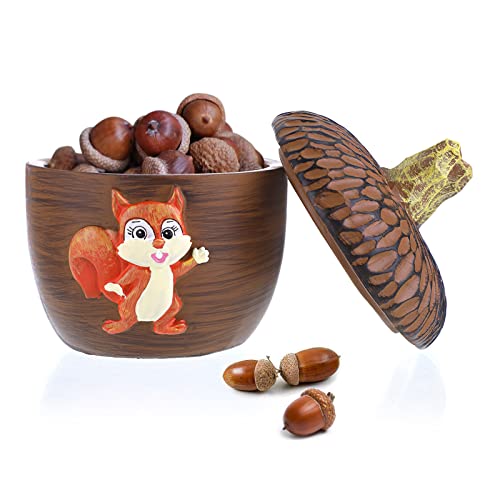 Bstkey Resin Acorn Figurine Home Sculpture With Squirrel Decor, Trinket Box Small Decorative Box With Lid, Table Sundries Nuts Candy Snack Container Storage Art Decor Box, Light Brown #TOP23