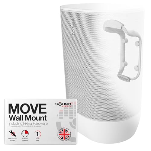 Image of Sound Bass Move Speaker Wall Mount Bracket, Weatherproof, White | Compatible with Sonos Move & Move 2, Including Mounting Accessories