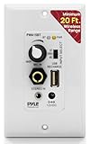Pyle Wireless BT Receiver Wall Mount - 100W In-Wall Audio Control Receiver w/ Built-in Amplifier, USB/Microphone/Aux (3.5mm) Inputs, Speaker Terminal Block, Connect 2 Speakers, White - PWA15BT