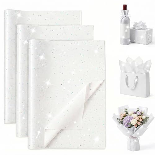Koogel 120 Sheets Tissue Paper 20x14 Inches White Tissue Paper for Gift Bags Glitter Wrapping for Birthday DIY Project Weddings Holiday Crafts Festival Decoration
