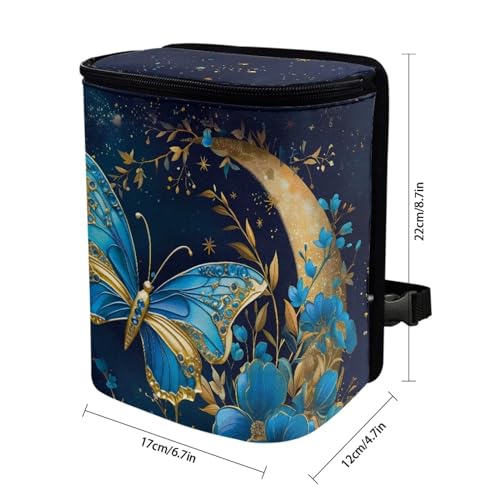 Image of Moon Blue Butterfly Car Trash Can Organizer Accessory Leak Proof Large Capacity Car Garbage Bag with Lid,Hanging for Back /Front /Console,Butterfly Car Interior Accessory