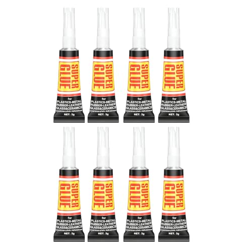 8 Tubos x 3g Pegamento Extrafuerte,Super Glue Pegamento Instantáneo y Extra Fuerte Universal Rápido Duradero,Adhesivo Multiusos Transparente para Plástico Metal Caucho Cuero Vidrio Madera y Bricolaje