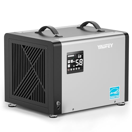 Yaufey 70 Pints Energy Star Commercial Dehumidifier with Drain Hose for 5000 Sq. Ft. Crawl Space, Basement, Industrial, 10-90% RH Humidity Control, 24/7 Continuous Drainage,TUV Certified,5-Yr Coverage