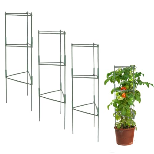 MoYouno Tomato Support,Set of 3 Climbing Vegetable Trellis Tomato Cages Planter Supports,Adjustable Garden Tomato Cage Frame,Assembled Freely Trellis for Climbing Vegetables Plants Flowers (120CM)