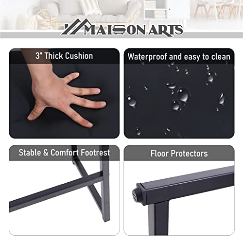 Maison Arts Black Bar Stools Set Of 2 Counter Height 24 Inches Saddle Stools For Kitchen Counter Backless Modern Barstools Upholstered Faux Leather Stools Farmhouse Island Chairs, Black, 2Pcs #TOP5