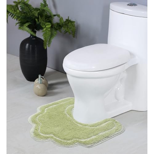 Home Weavers Allure Collection 100% Cotton Contour Rug, Soft & Absorbent U-Shaped Toilet Rug, Spray Latex Backing, Quick Dry, Machine Washable Bathroom Floor Mat for Toilet Base, 20"x20", Green