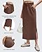 G4Free Maxi Skirt for Women Lightweight Silk Skirt Side Slits High Waist Casual Long Skirts with Drawstring (Coffee Brown,M)