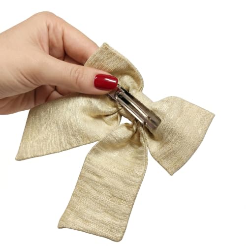 Image of Radhu & Kabby Premium Shimmer Bow Hair Clips for Women | Long Tail Statement Ribbon Bows