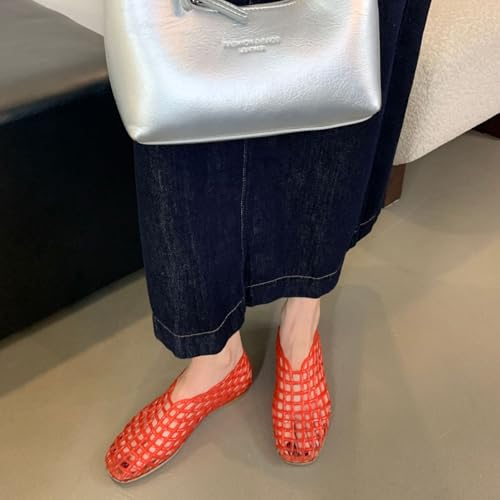 Tscoyuki Jelly Mesh Ballet Flats for Women Clear Fishnet Ballerina Flats Slip On Mary Jane Flats Hollow Causal Daily Flat Shoes3