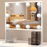 BESTOPE PRO Espejo de Maquillaje Hollywood con Soporte para Teléfono Móvil, 30 x 40 cm, 10 Luces LED, Táctil, Regulable, Espejo Cosmético, 3 Modos de Color, Espejo de Mesa, Espejo de Pared con Aumento