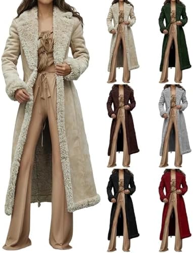 Long Winter Coats for Women Faux Suede Leather Sherpa Lined Jacket Lapel Fleece Open Front Business Casual Overcoat