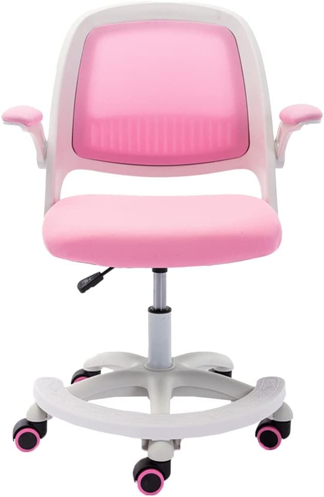 GIZNXBA Kids Task Chair Adjustment Ergonomic Kids Desk Chair with Foot Rest, Home Office Swivel Mesh Chair, Child Computer Desk Chair with Flip-Up Armrests for Kids,Teen (Color : /Pink)