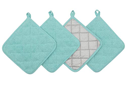 Cotton Pot Holders Cotton Made Machine Washable Heat Resistant Everyday Kitchen Basic Terry Pot Holder, Hot Pads, Trivet for Cooking and Baking Set of 4 (Sky Blue)