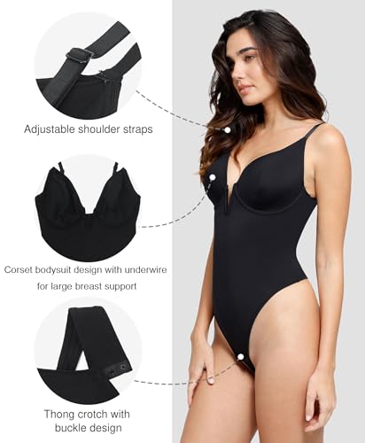 Popilush Shapewear Bodysuits for Women - Tummy Control Body Suits for Womens Deep V Corset Tops Thong Concert Outfits