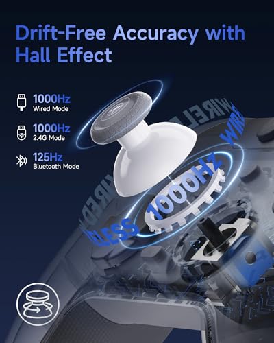 Image of EasySMX X05Pro Wireless PC Controller - Soft-Click Low-Noise Buttons, Dual-Stage Impulse Triggers, Hall Joysticks with 1000Hz Polling, 2 Programmable Buttons, 1000mAh Battery, Multi-Platform Controller for PC /Switch /Android /iOS