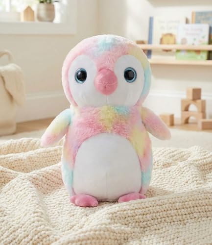 Image of Cute Rainbow Penguin Soft Toy, 30 cm - Premium Plush Stuffed Animal for Kids, Girls & Boys | Huggable Pastel Cuddly Toy for Nursery & Birthday Gifting