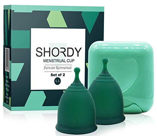 Shordy Reusable Menstrual Cups Set of 2 with Travel Box, Up to 12 Hours of Comfort-Fit Protection, Feminine Hygiene Protection (Large)