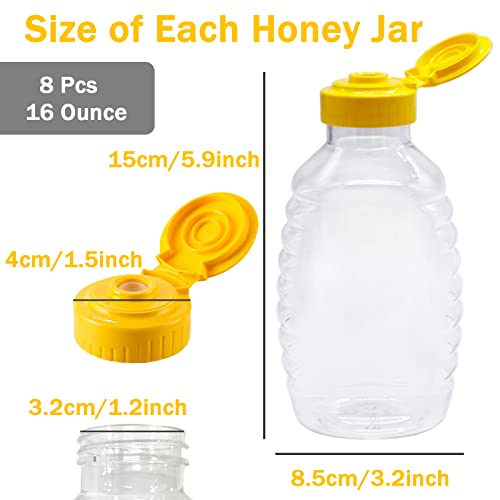 8 Pcs 16 Oz Plastic Honey Jar,Clear Plastic Squeeze Honey Bottles,Empty Squeeze Honey Bottle Container Holder With Flip Lid For Easy Storing And Dispensing #TOP1