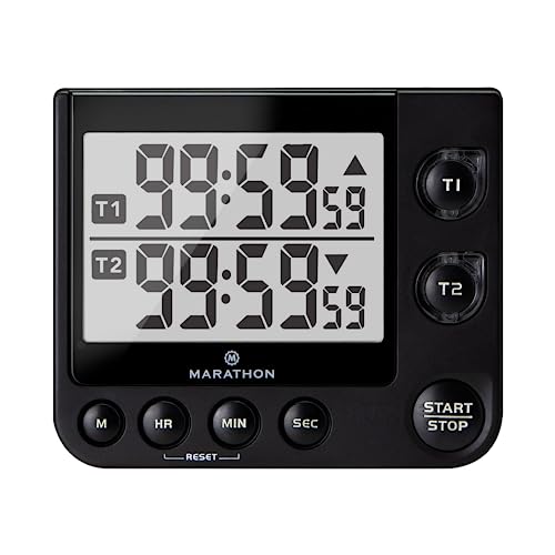 Marathon 100 Hour Dual Digital Timer, Black - Large, Easy-to-Read LCD Display - Loud Ring Alarm - 2...