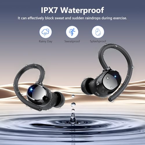 Image of Wireless Earbuds, Bluetooth 5.4 Sport Headphones, 128H Playtime Over Ear Buds for Small Ear, Stereo Deep Bass, Sport Wireless Bluetooth Earphones, IPX7 Waterproof Running Headphones for iOS Android