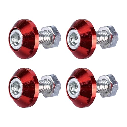 4PCS Motorcycle License Plate Bolts Aluminum Alloy Car Tag License Plate Screw Decorative Kit License Plate Frame Fastener Accessories for Most Motorcycles Cars Trucks (Red)