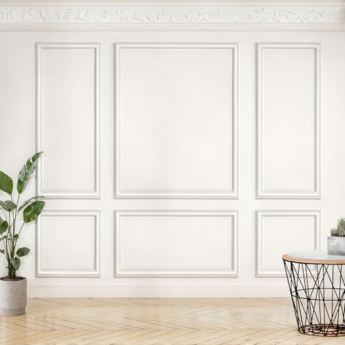 6 Set Pre-Cut Wall Molding Kit, Ready to Assemble Decorative Panels for Accent Wall Design - Installed with Glue, 3 Top 3 Bottom Accent Pieces for Bedroom & Living Room Interior Decor