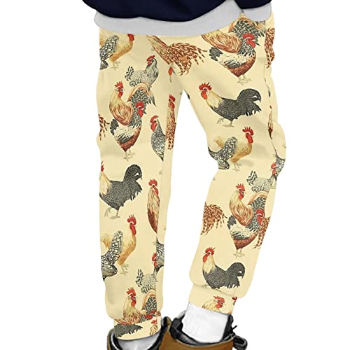 Dreaweet Chicken Workout Bottoms For Boys, Animal Print Girls Sweatpants Athletic Activewear For Jogging Running Hiking Football Baseball, Yellow #TOP2