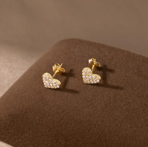 SLUYNZ 925 Sterling Silver CZ Heart Stud Earrings for Women Teens Cute Love Heart Earrings Studs2