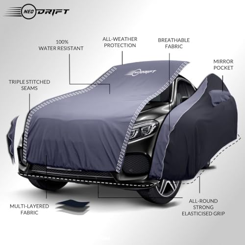 Image of NEODRIFT 'SuperTech' Car Cover for Maruti Suzuki Ertiga 2026 (100% Water-Resistant, All Weather Protection, Tailored Fit, Multi-Layered & Breathable Fabric) (Colour: D.Grey+Black)