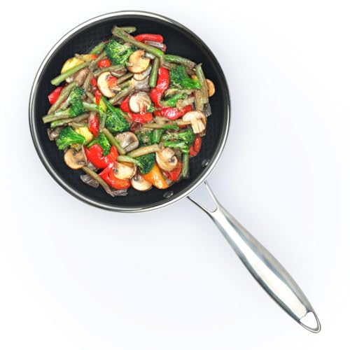 David Burke Geoclad Ceramic Hybrid Non-Stick 8' Fry Pan – Stainless Steel Sear Surface, Geometric Pattern, Tri-Ply Clad Body, Pfoa-Free, Dk Gray/Ss