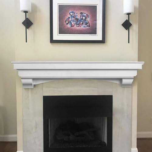 Image of MANTELSDIRECT Mantels Direct Salem Wood Mantel Shelf with Arched Corbels - White 48 Inch | Wooden Rustic Wall Mounted Shelf from Pine Wood - Perfect for Fireplaces, TVs & Decor