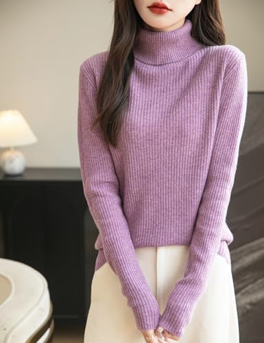 Women's 100% Merino Wool Turtleneck Sweater 2025 Fall Winter Long Sleeve Warm Soft Ribbed Knit Pullover Sweater3