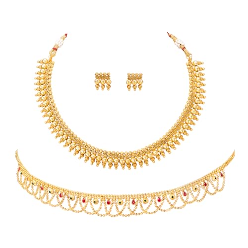 Image of Peora Gold Plated Bridal Jewellery Set with Kamarband Gift for Women Indian Traditional Ethnic Wedding