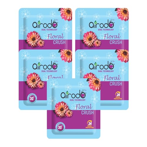 Image of Airodo Dual Technology Floral Crush Power Pocket Gel Air Freshener for Bathroom, Toilet,Office,Room | Last Up to 30 Days | Kill Bacteria & Virus | 24h Protection (10ml,Pack of 5)