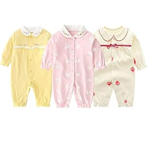 miniGray Baby Clothes, Long Sleeve Coveralls, Set of 3, 100% Cotton, Newborn Clothes for Girls, Front Opening, Cute Rompers, Baby Shower Gift, 3 to 12 Months