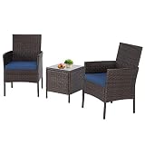 Crownland Patio Furniture 3 Piece Outdoor Bistro Table Set Wicker Chair for Backyard Porch Lawn Gard