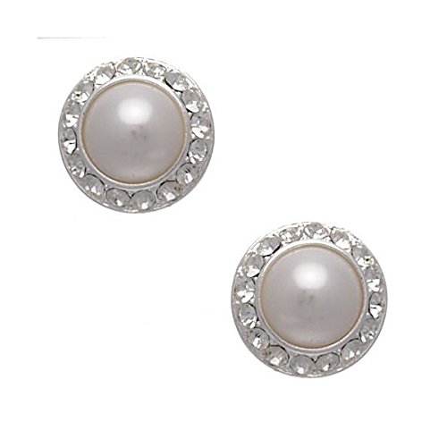 Zara 19mm Silver tone Crystal faux Pearl Clip on Earrings