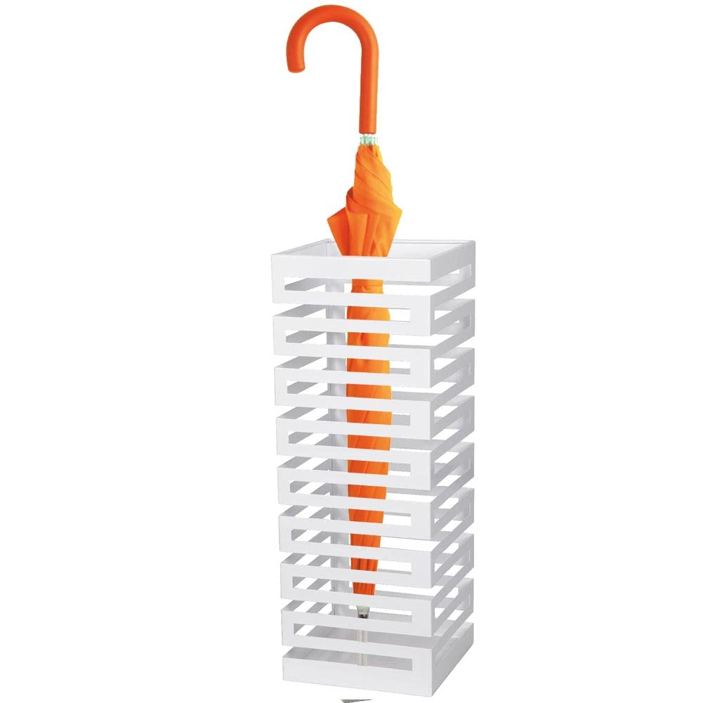 BAKAJI Portaombrelli in Metallo Forma Quadrata con Decorazione a Intarsi Stand per Ombrelli Design Moderno Dimensioni 52 x 19 cm (Bianco)