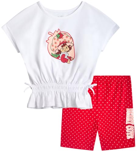 Image of Strawberry Shortcake Toddler Girls Bike Shorts Set - 2 Piece Graphic Shirt and Biker Shorts for Girls Cartwheel Dance (2T-6X)