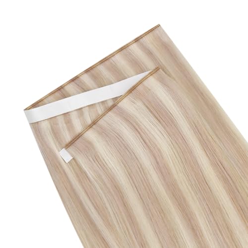 Image of LaaVoo Tape in Weft Extensions Blonde Weft Tape Hair Extensions Human Hair Genius Tape in Human Hair Extension Ash Blonde Highlight Bleach Blonde 18inch 50G