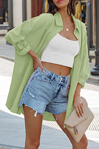 Image of FSHAOES Womens Oversized Button Down Shirts Casual Loose Long Sleeve Solid Lapel Long Blouses Tops with Pockets