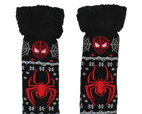 Hyp Marvel Comics Spider-Man Men's Ugly Christmas Sweater Knit Miles Morales Faux Shearling Lined Thick Fuzzy Slipper Socks3