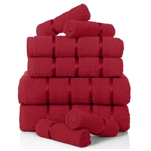 Gaveno Cavailia Lot de 8 serviettes de bain éponge coton égyptien idée cadeau Serviette visage de douche rouge