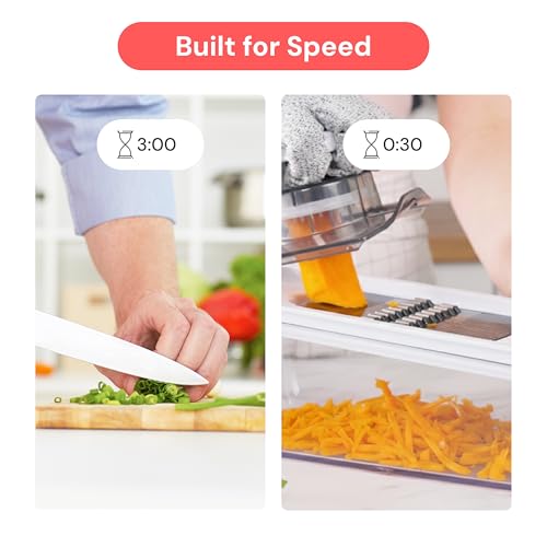 Fullstar Mandoline Slicer for Kitchen, Fruit Cutter, Cheese Grater, Cucumber Slicer, Veggie Spiralizer, Food Cutter & Kitchen Gadgets & Gifts with Safety Glove (6 in 1, White)