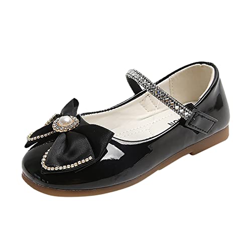 Bowknot Fashion Autumn Toddler and Girls Casual Shoes Thick Sole Round Toe Buckle Dress Shoes Girls Shoes (Black, 28.00)