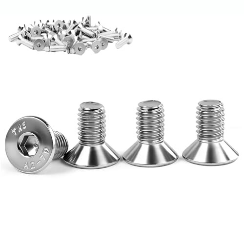 30 piezas M6 x 12 mm Tornillos de cabeza avellanada Cabeza avellanada de acero inoxidable A2, tornillos de cabeza avellanada seis hojas huecas DIN 7991/ISO 10642, perno M6 plateado